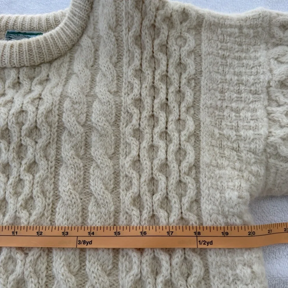 Vtg Irish Wool Fisherman Sweater Aran Knit Chunky Ivory Cable Knit Cream *READ*